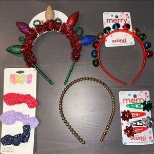 Bundle of Christmas Hair Headbands, Clips / Bows -Xmas NEW Cute Girls Set Scunci